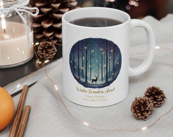 Winter Wonders Await Personalized|  Custom Christmas, Holiday, Nature Forest Coffee Mug| Gift for Couples