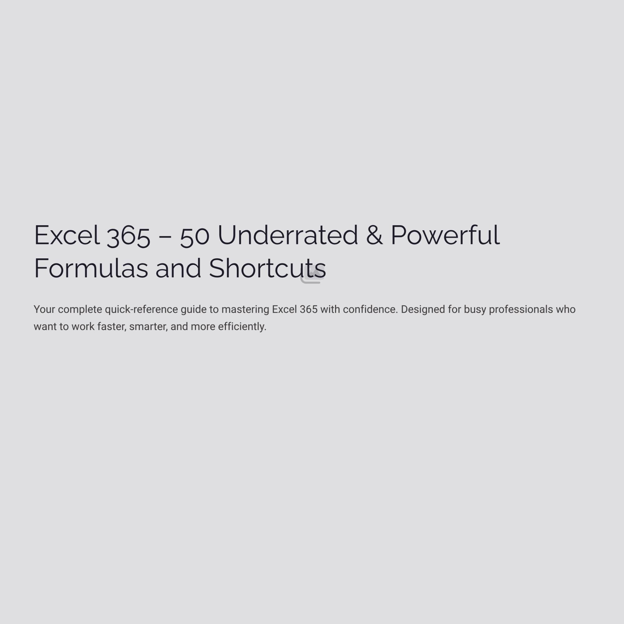 Excel 365 Cheat Sheet 50 Powerful Formulas and Shortcuts Quick ...