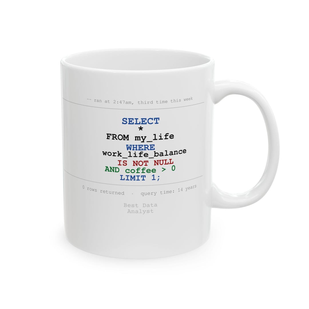 Funny Data Analyst Mug | SQL Query Humor Coffee Cup | Personalized ...