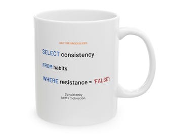 SQL Consistency Mug for Data Analysts | Discipline Over Motivation Coffee Mug, Daily Reminder Gift for Data Professionals