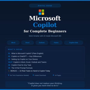 Microsoft Copilot for Beginners | Step-by-Step Guide for Word Excel Outlook Teams | AI Productivity Pdf