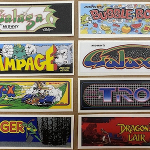 8-pack Mini arcade marquee vinyl stickers - 4&quot; x 1.2&quot;