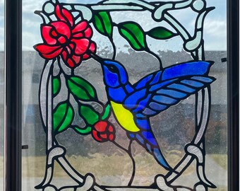 Humming bird stained glass painting
