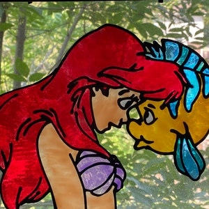 Ariel and Flounder from the Little Mermaid stained glass painting