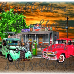 Vintage Store Front and Antique Trucks