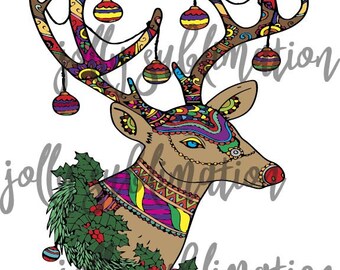 カラフルなクリスマス鹿、メリークリスマス