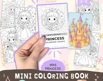 Princess Mini Coloring Book - Print and assemble bold simple coloring pages cute cozy coloring girls birthday party printable 8.5x11, A4