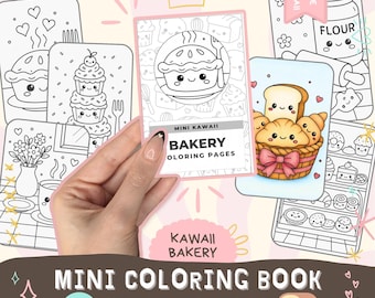 Kawaii Bakery Mini Coloring Book - Print and assemble book kit bold simple coloring pages Cute foods cozy color printable 8.5x11, A4