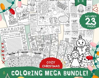 Christmas Coloring Mega Bundle - Includes: Mini Coloring Books, Bookmarks, Activity Placemats, Ornaments, Gift tags, Letter to Santa 8.5x11