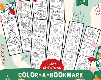Christmas Bookmark Color Page - Printable page bold easy coloring pages Cute Christmas cozy color kids activity stocking printable 8.5x11 A4