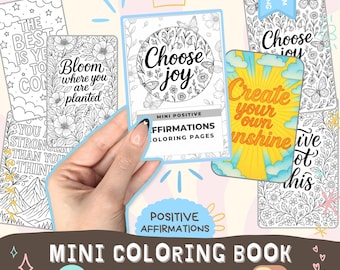 Positive Affirmations Mini Coloring Book - Print and assemble book kit bold simple coloring pages cozy coloring page printable 8.5x11, A4