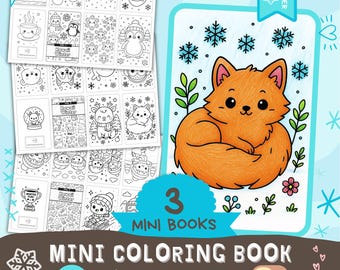 Kawaii Winter 3 Mini Coloring Books - Printable book bold and easy coloring pages Cute winter cozy color kids activity printable 8.5x11, A4
