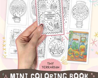 Terrarium Mini Coloring Book - Print and assemble book kit simple coloring pages Cute plants cottagecore printable travel craft 8.5x11, A4