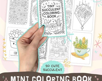Succulent Mini Coloring Book - Print and assemble book kit simple coloring pages Cute cactus cottagecore printable travel craft 8.5x11, A4