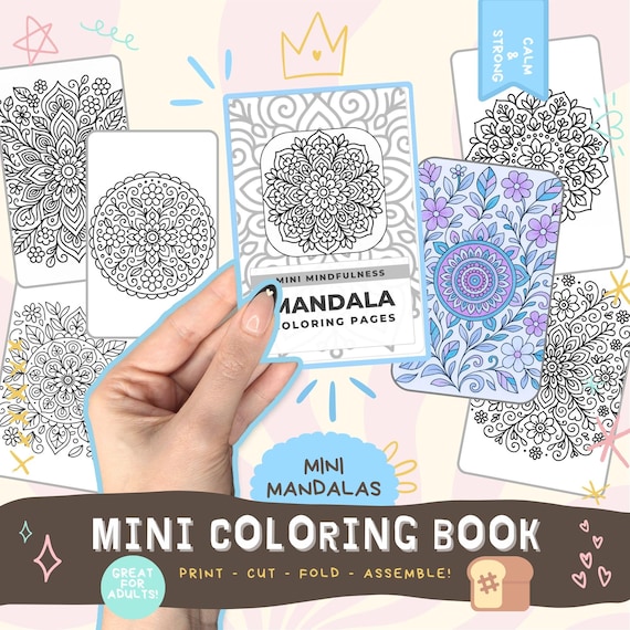Mandala Mindfulness Mini Coloring Book - Print and assemble book kit bold simple coloring pages cozy coloring page printable 8.5x11, A4