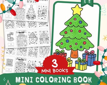Cozy Christmas 3 Mini Coloring Books - 24 images to color - printable book bundle Winter bold simple kids activity 8.5x11, A4
