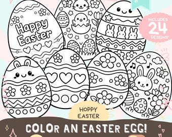 Easter Egg Coloring Activity – Springtime color your own printable Easter Decorations (Digital Download)