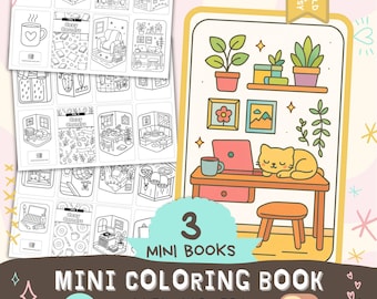 Cozy Corners 3 Mini Coloring Books - 24 images to color - printable book bundle bold simple kids rainy day activity 8.5x11, A4