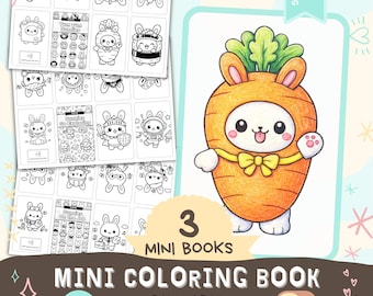 Easter Bunnies 3 Mini Coloring Books - 24 images to color - bunny spring printable book bundle bold simple kids rainy day activity 8.5x11 A4