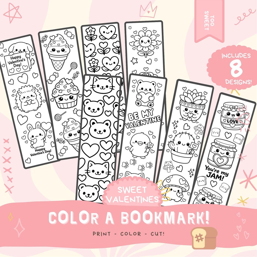 Valentine Bookmark Color Page - Printable Page Bold Easy Coloring Pages ...