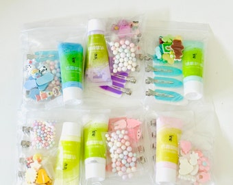 DIY Hair Clips Decoden Cream Glue Beginner Trial Material DIY kit, Holiday Family Project Gift Pack, Crafts Hair Beauty Accessories