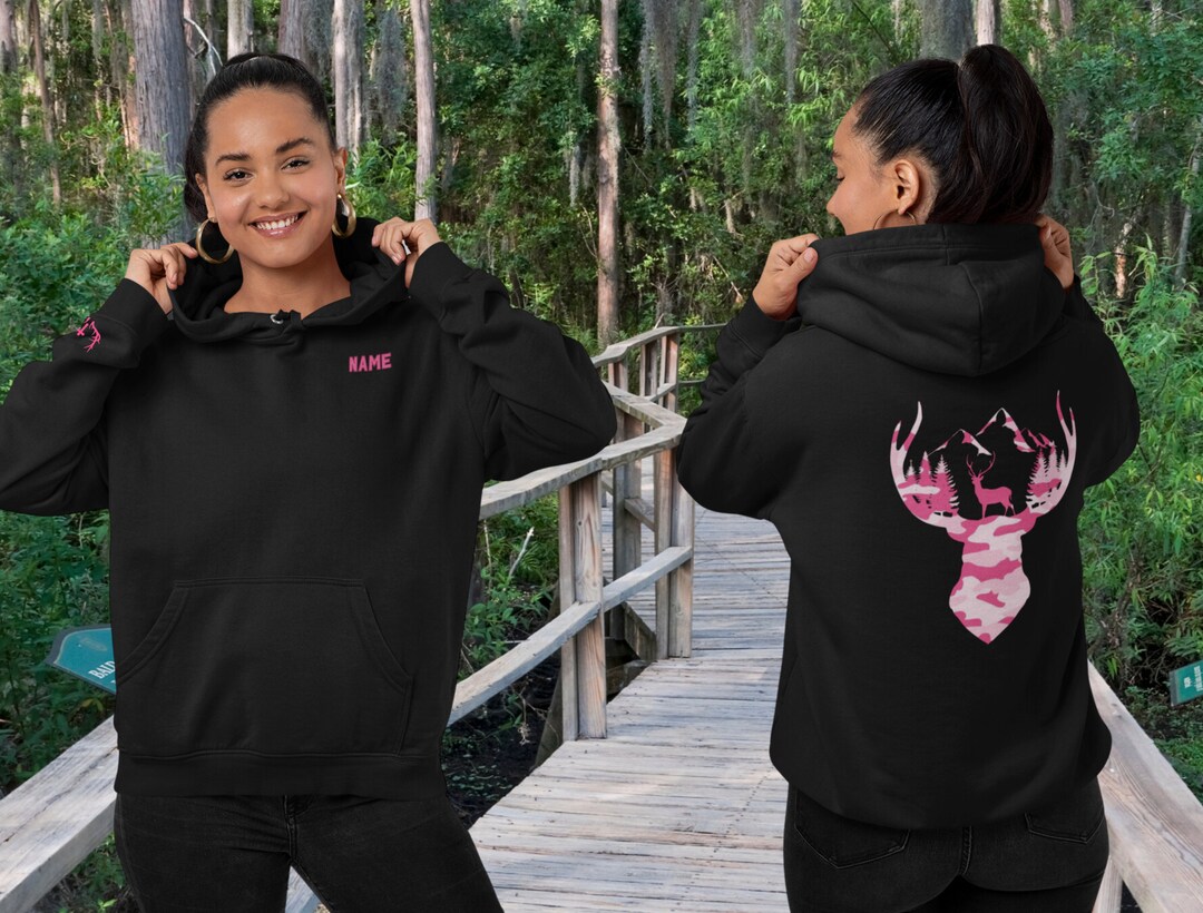 Personalize Pink Camo Hoodie, Hunting Season Hoodie for Her, Hunters Sweatshirt, Christian