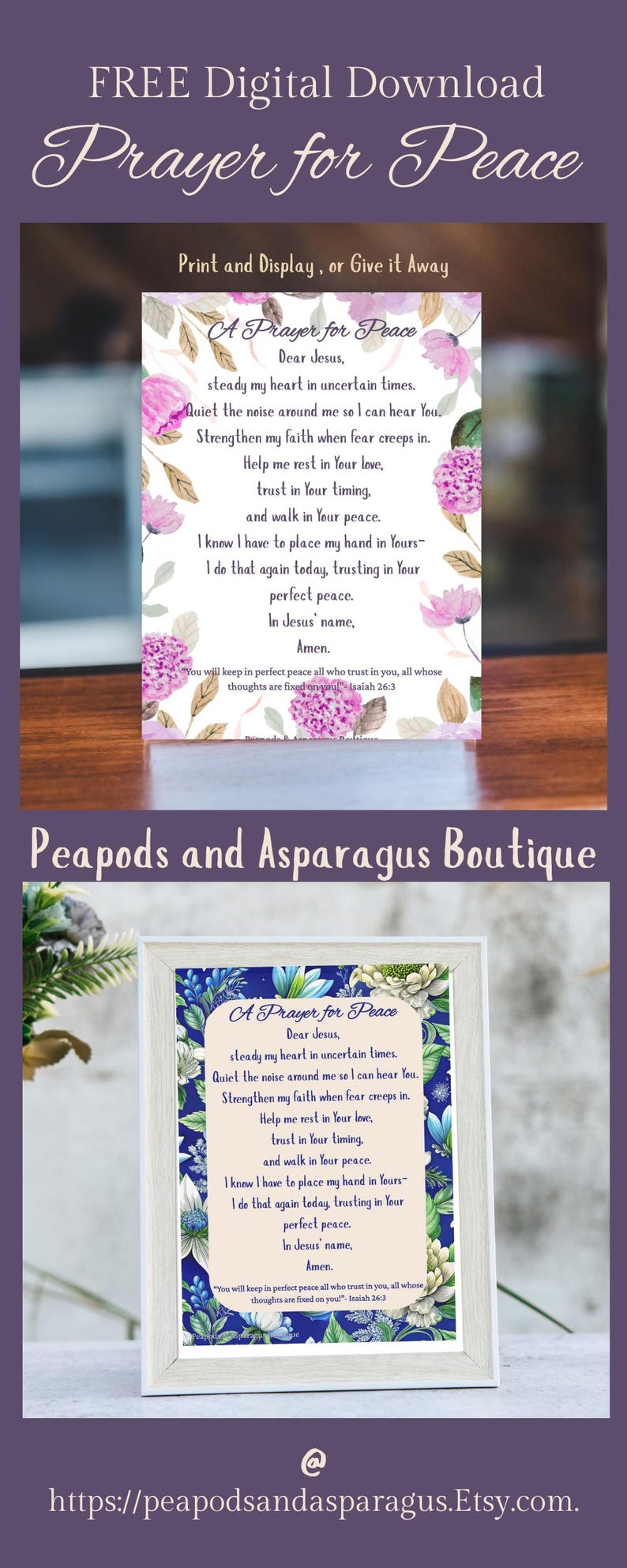 Prayer for Peace Printable Card Christian Spiritual Support (digital ...