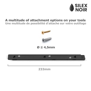 May include: Black mounting rail, 23.3cm long, with two screws and the text "A multitude of attachment options on your tools". The screws have a diameter of less than or equal to 4.5mm.