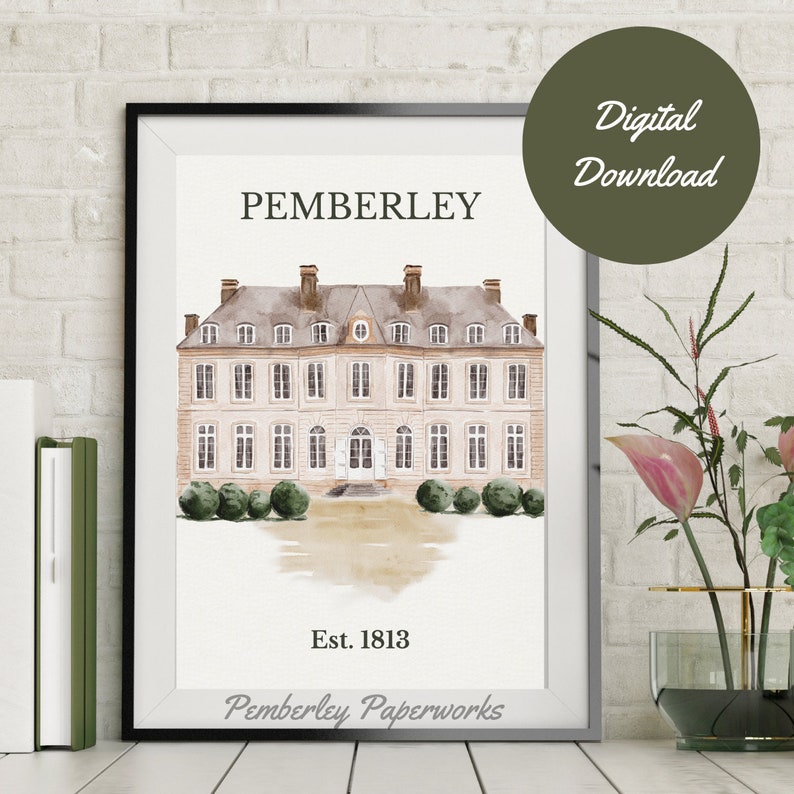 Wall Art Pride And Prejudice Digital Prints For Jane Austen Fan Gift For Her Pemberley Wall Art Literary Art Prints Minimal Jane Austen Set image 2