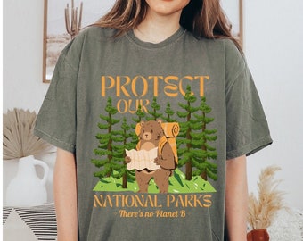 Chemise esthétique Granola Girl, protégez notre chemise de parcs nationaux, il n&#39;y a pas de planète B, chemise de parcs rétro, chemise de randonnée de camping en plein air