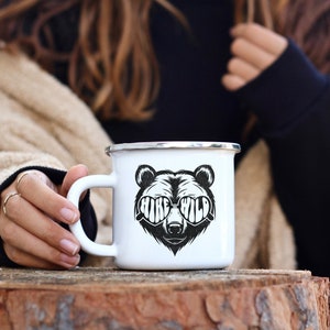 Granola Girl Camping Mug, Enamel Camping Mug, Hike the Wild Grizzly Bear Mug, Hiking Mug Gorpcore Camping Mug, Camping Gift