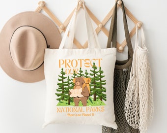 Protect Our National Parks Tote Bag, There's No Planet B, Retro Parks Tote Bag, Indie Camping Granola Girl Gorpcore Tote Bag