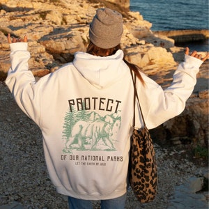 Protect Our National Parks Hooded Sweatshirt, Keep Earth Wild, Retro Parks Hoodie, Indie Camping Granola Girl Gorpcore Hoodie