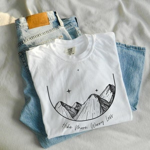 Granola Girl Aesthetic Shirt, Hike More Worry Less, Environmental Camping Hiking Outdoorsy Trendy Oversized Shirt