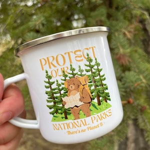 Protect Our National Parks Enamel Camping Mug, There&#39;s No planet B, Retro Parks Mug, Indie Camping Granola Girl Gorpcore Camp Mug