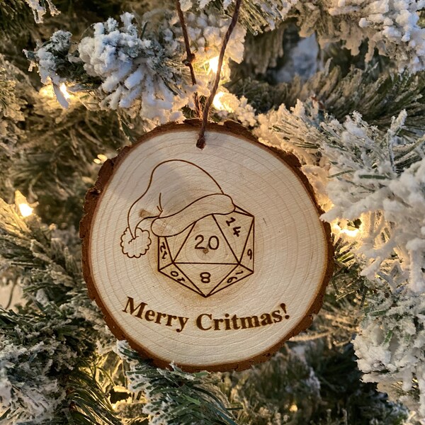 Merry CRIT-mas! Christmas Ornament - Dungeons and Dragons, Dungeon Master Gaming Themed Holiday Decoration - Engraved