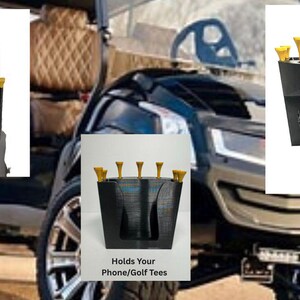 Universal Golf Cart Phone Mount with Built-in Tee Holders – Windshield Upright Clamp