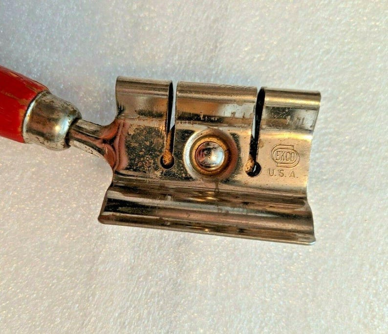 VINTAGE EKCO USA 7" Kitchen Utensil Knife Sharpener with Red Wood Handle image 7