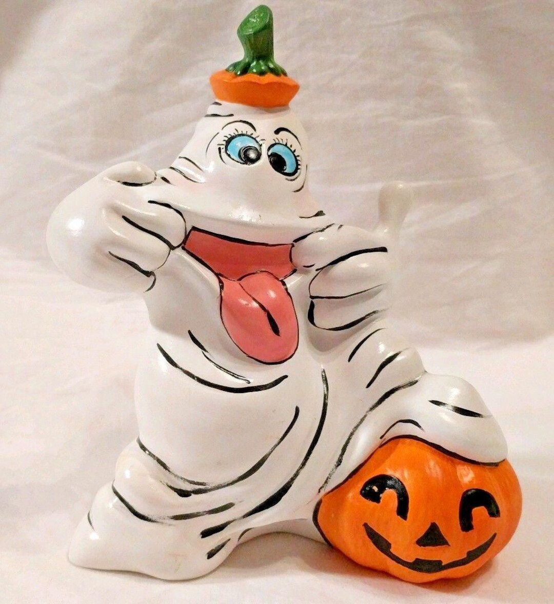 Vintage Holland Mold Silly Ghost Pumpkin Ceramic Halloween Figure ...