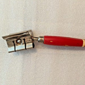 VINTAGE EKCO USA 7" Kitchen Utensil Knife Sharpener with Red Wood Handle image 1
