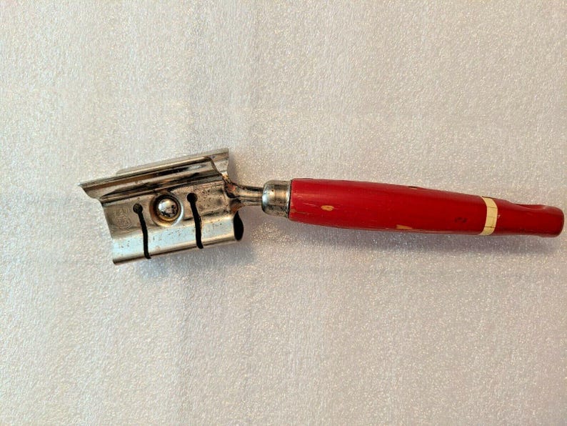 VINTAGE EKCO USA 7" Kitchen Utensil Knife Sharpener with Red Wood Handle image 1