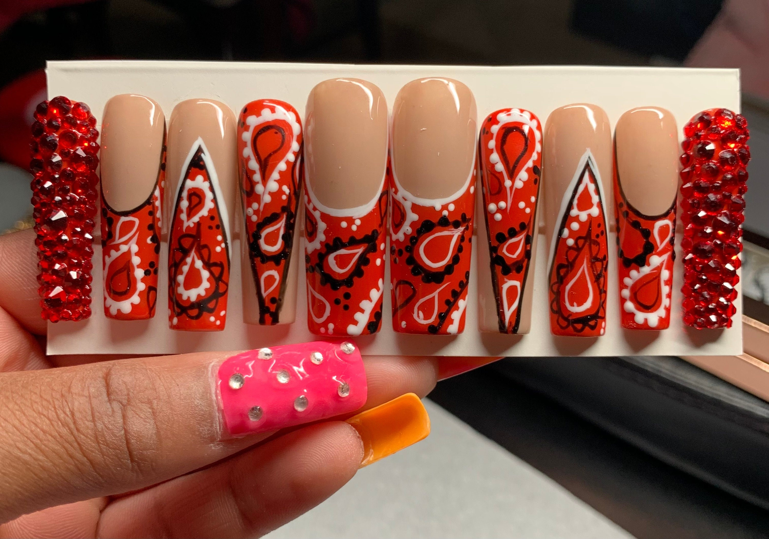 Red Bling Nails - Etsy Red Bling Nails - Etsy