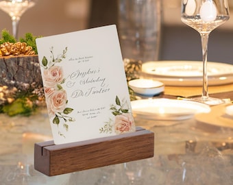 Rustic Walnut Wood Wedding Table Number Holder, Card Stand