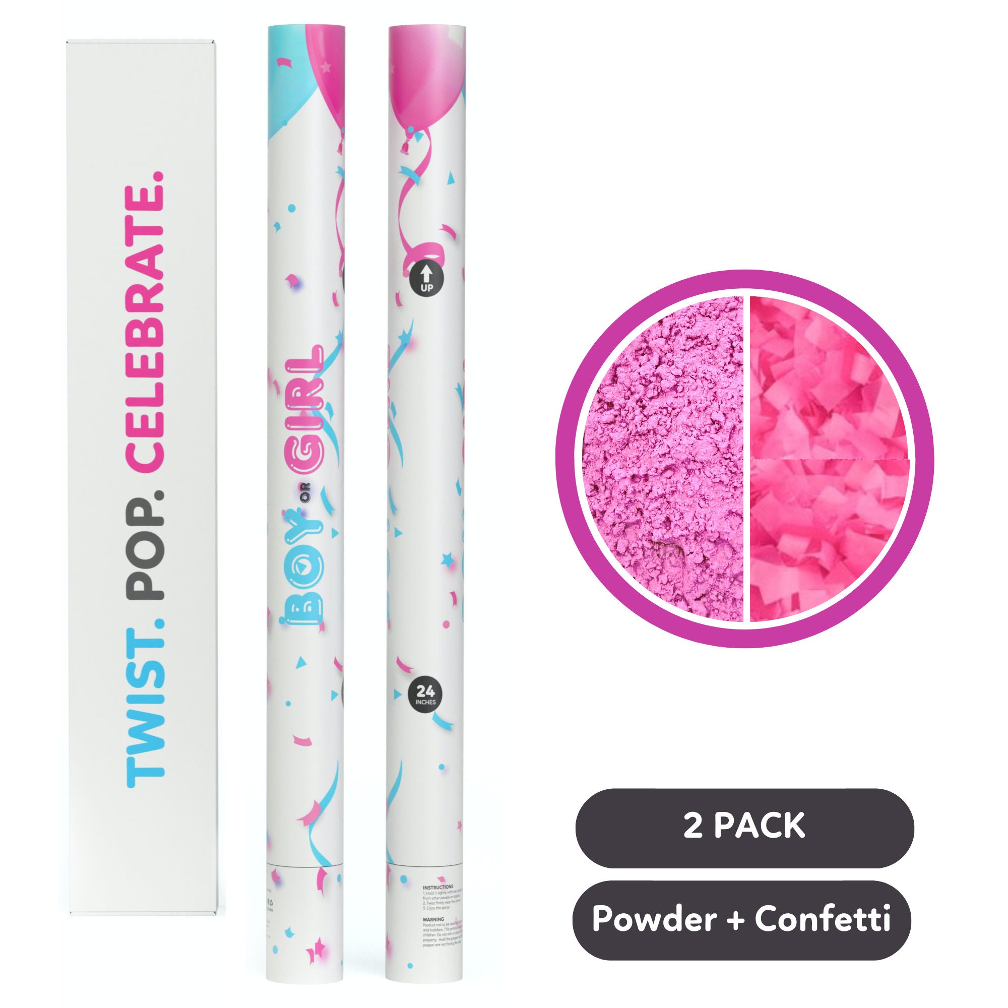 2 Pack Giant Gender Reveal Powder and Confetti Poppers Gender