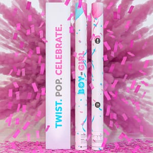 Extra Large Gender reveal confetti cannons 24&quot;, Pink Blue Gender Reveal Confetti and Powder Combo 2 Pc 100% Biodegradable,Baby announcement
