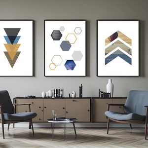 Abstract Geometric Wall Decor Print, Geometric Shapes Set of 3 Wall decor,Mid Century Modern Abstract Art Decor, Instant Download Wall decor