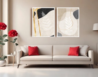 Arte de pared abstracto de geometría en negro y dorado, Arte de pared imprimible en acuarela de oro negro beige, Juego de 2 impresiones de pasillo, Decoración de pared de sala de estar