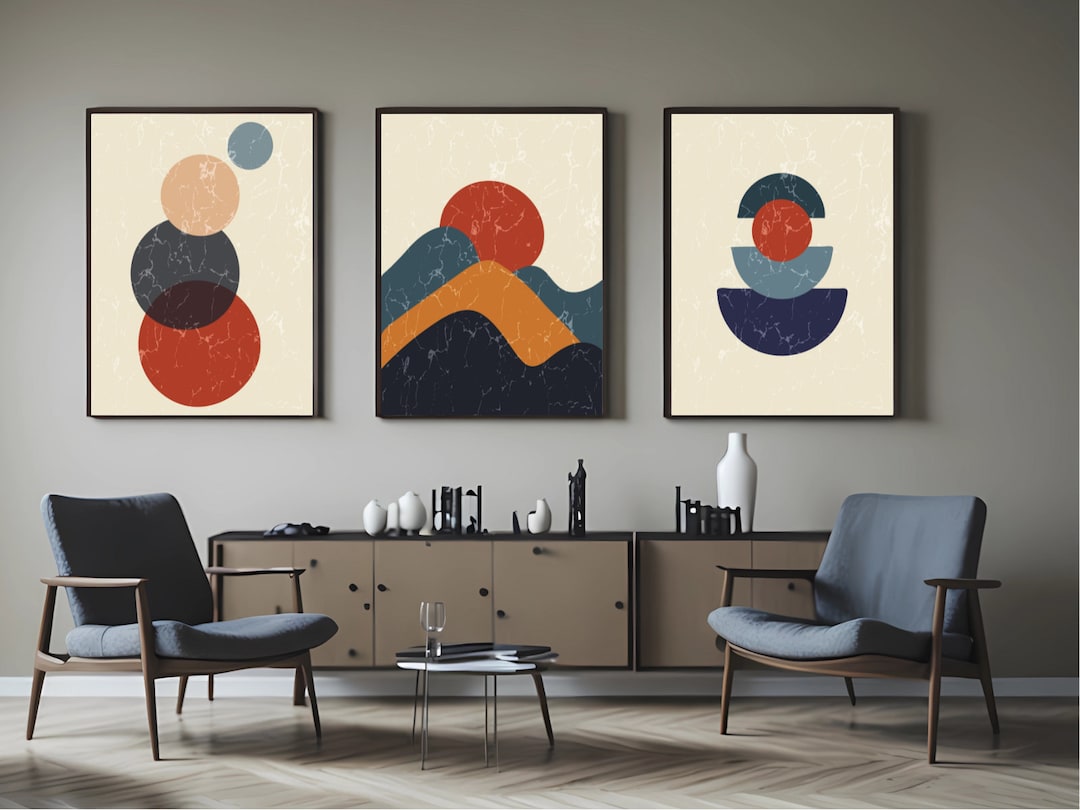 Abstract Boho Wall Art Print, Boho Art Set of 3 Print, Abstract Gallery ...