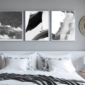 Nordic Abstract Wall Art Print, Modern Neutral Abstract wall art Set of 3, Black and Beige abstract prints, Minimalist Neutral gallery wall