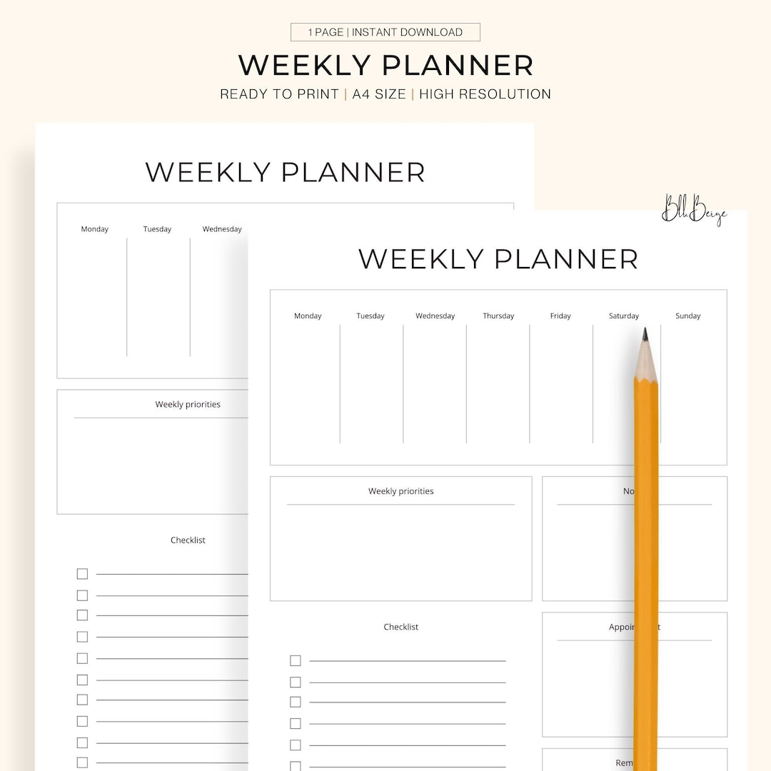Minimal Printable Weekly Planner - Etsy